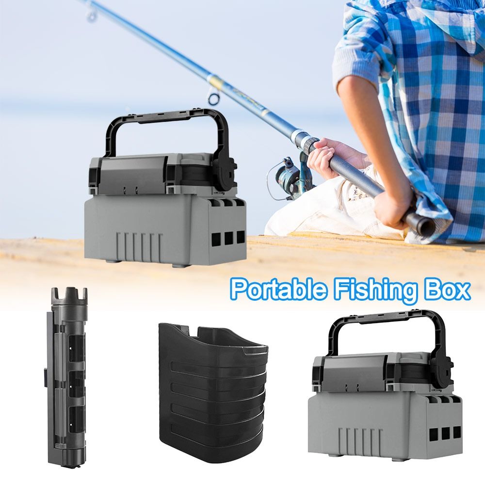 Fishing Kayak Crate - กล่องตกปลาอเนกประสงค์แบบพกพา ความจุขนาดใหญ่ ดีไซน์กะทัดรัด พร้อมที่วางคันเบ็ดและที่เก็บอุปกรณ์ตกปลา