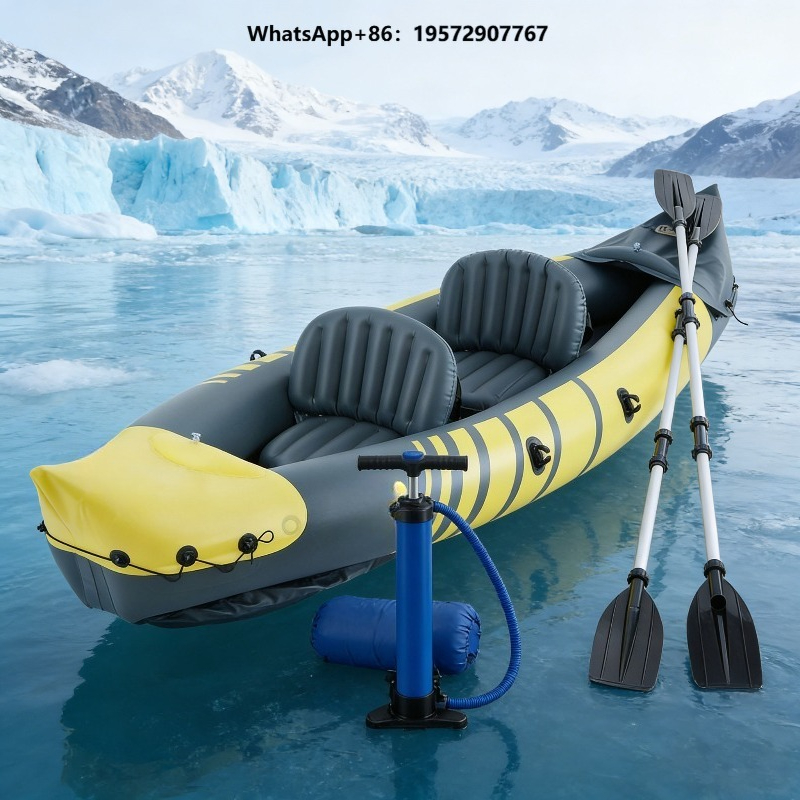 Fishing Kayak Paddle - เรือคายัคตกปลาแบบเป่าลมสองที่นั่ง พร้อมไม้พาย สำหรับตกปลาในทะเลสาบ แม่น้ำ และกีฬาทางน้ำกลางแจ้ง